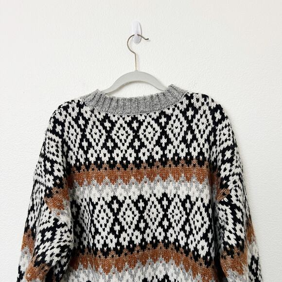 [Primark] Gray Chunky Knit Nordic Fair Isle Crew Neck Oversized Sweater Size XL - Picture 5 of 11